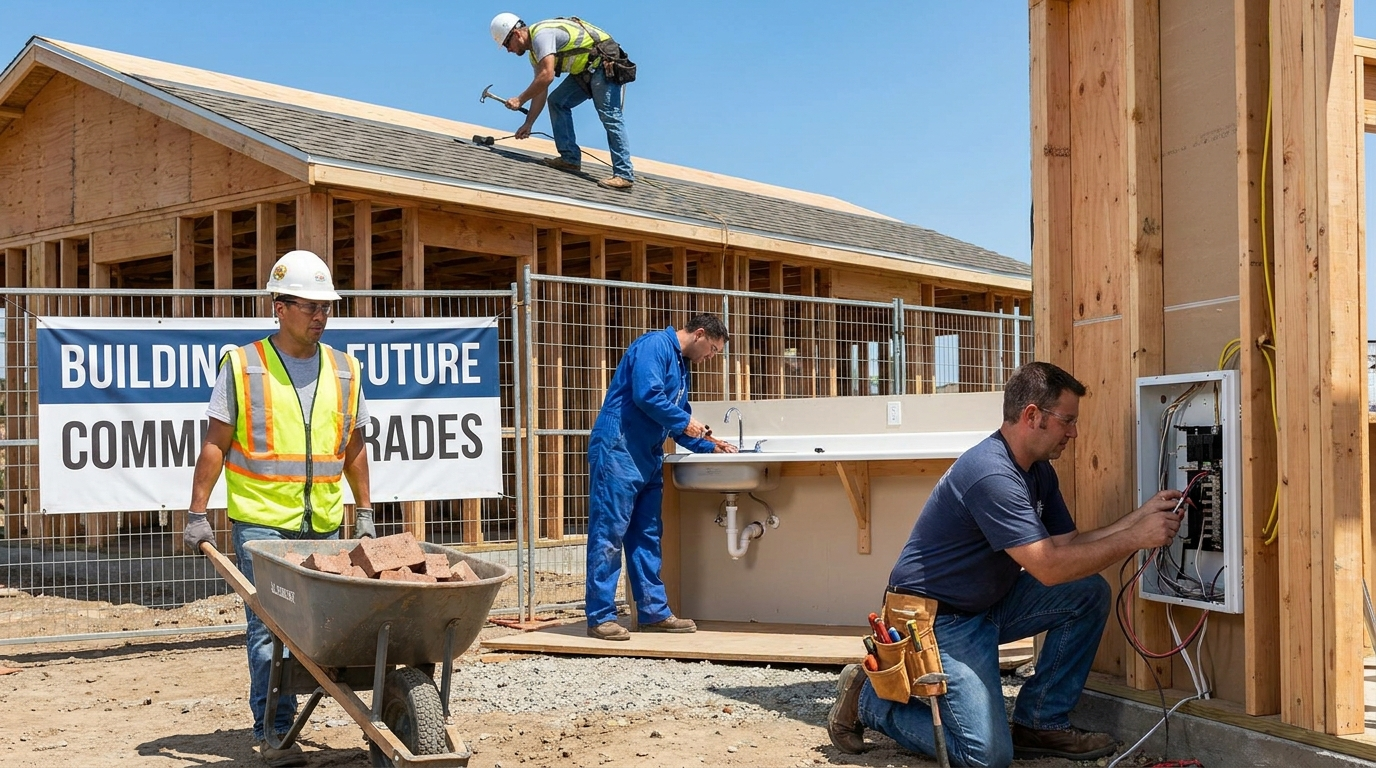 Tradesmen at a residential job site